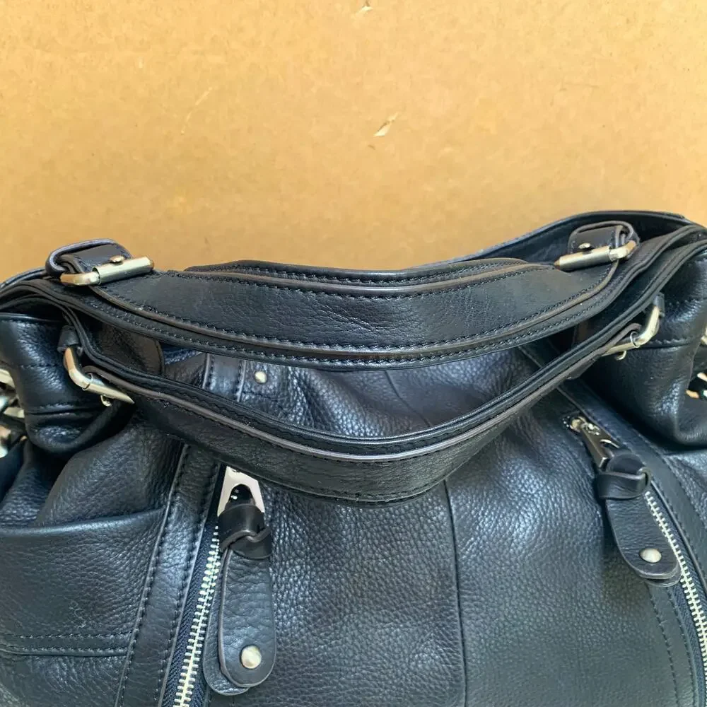 B. MAKOWSKY Extra Large Luxe Black Leather Convertible Shoulder Bag Tote
